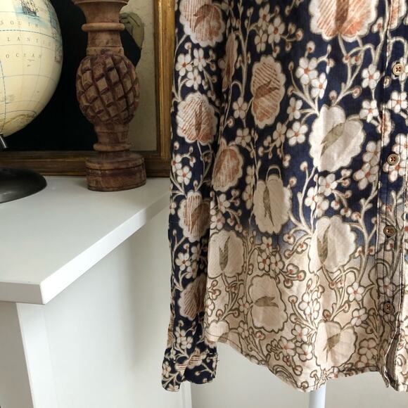 Anthro Maeve Navy Print Button Front Blouse - Picture 3 of 6